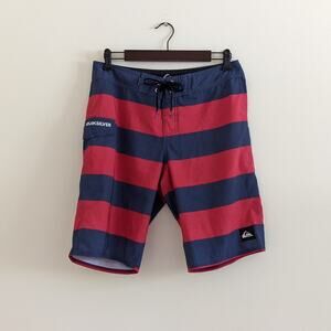 Quiksilver Mens Size 30 Red Blue Stripe Boardshorts Swim Trunks